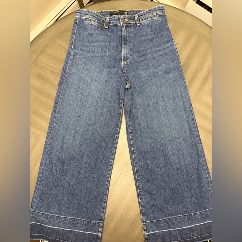 Veronica Beard Jeans Wide-Leg Gaucho Ali Cropped High Rise Sz 29 Boho Frayed